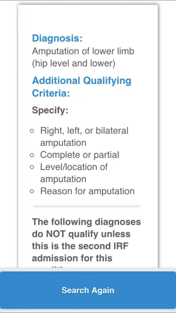 60% Rule Qualifying Diagnoses スクリーンショット