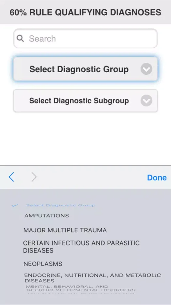 60% Rule Qualifying Diagnoses スクリーンショット