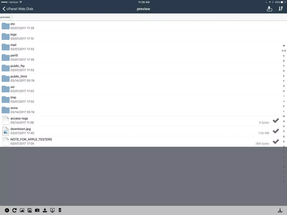 Tangkapan skrin cPanel Web Disk iPad