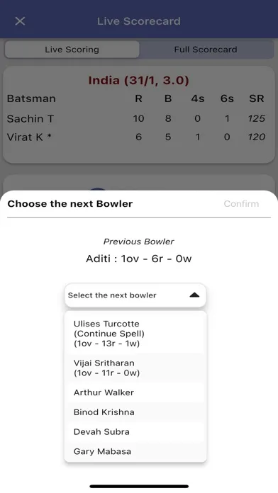 Tangkapan skrin CricScore -Cricket Scoring App