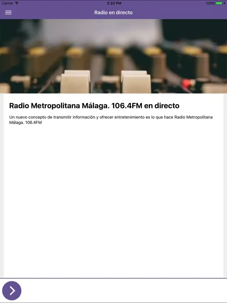 Tangkapan layar Radio Metropolitana Málaga iPad 