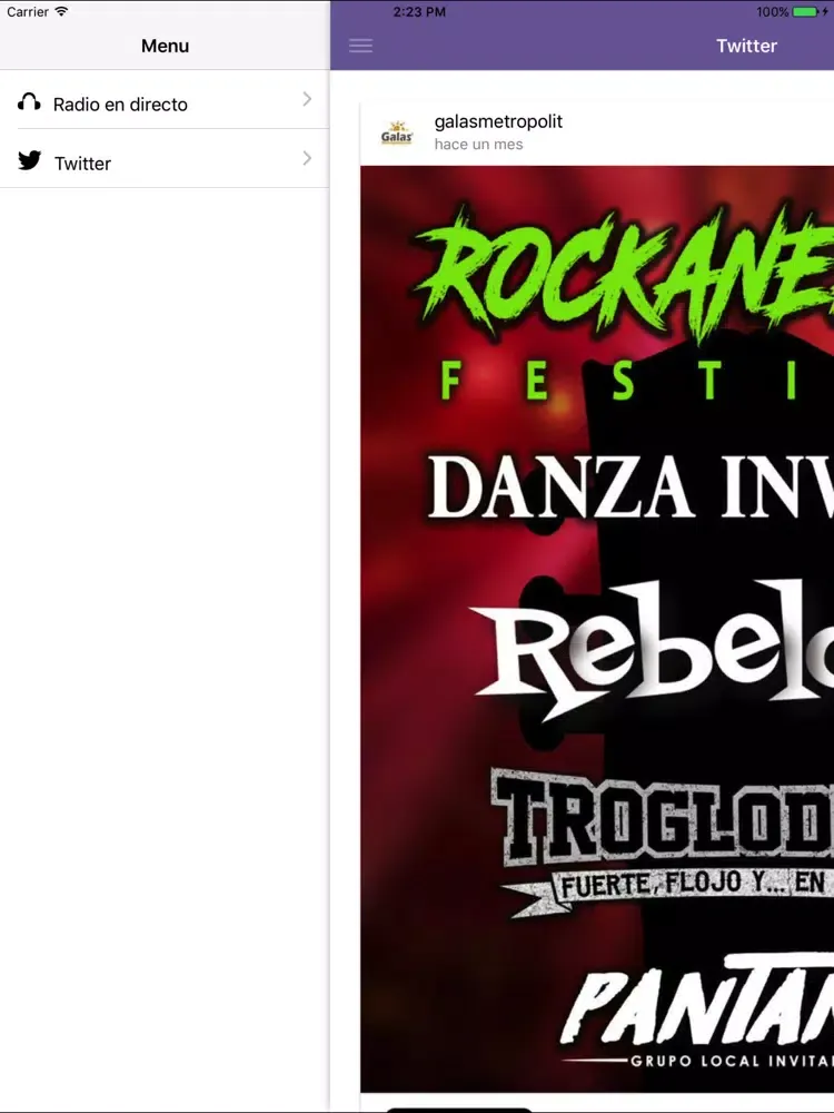 Tangkapan layar Radio Metropolitana Málaga iPad 