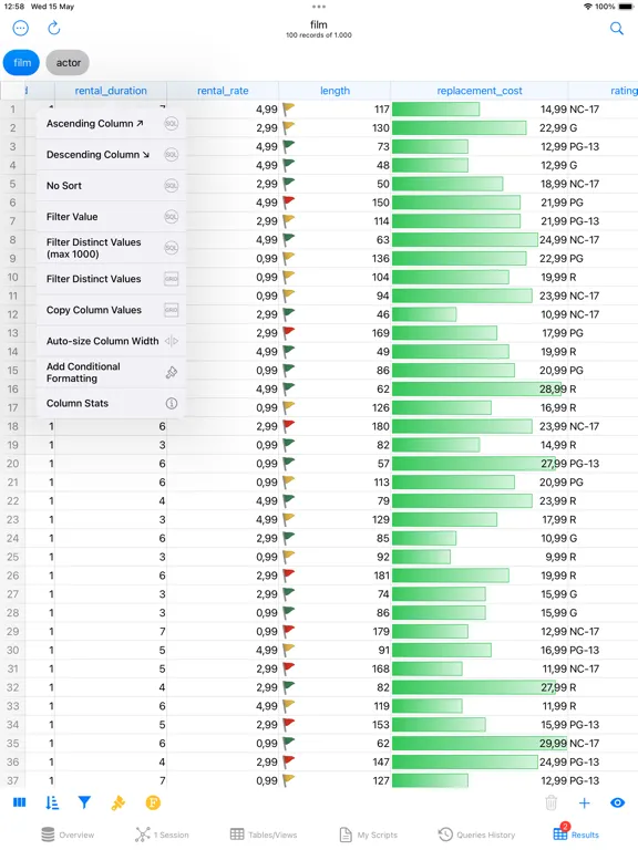 Tangkapan layar PostgreSQL Client iPad
