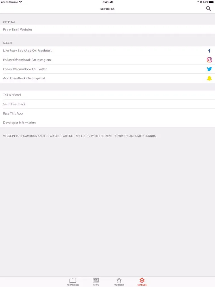 Tangkapan skrin FoamBook: Nike Foamposite app iPad