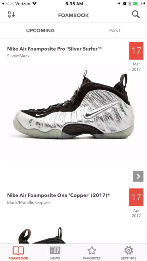Tangkapan skrin FoamBook: Nike Foamposite app