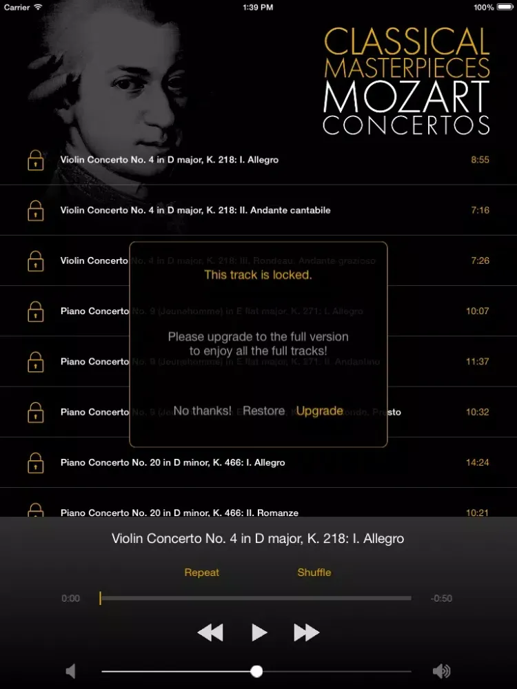 Capturas de pantalla de Mozart: Concertos iPad 