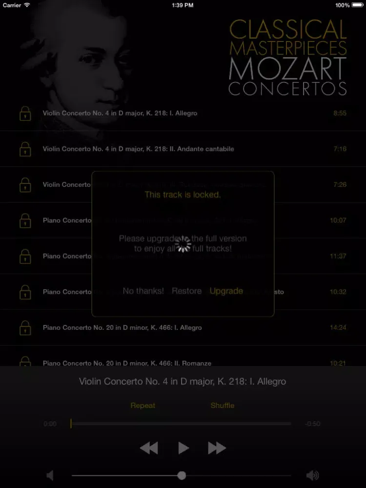 Capturas de pantalla de Mozart: Concertos iPad 
