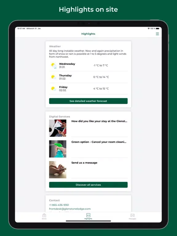 Ảnh chụp màn hình của Glenstone Lodge iPad 