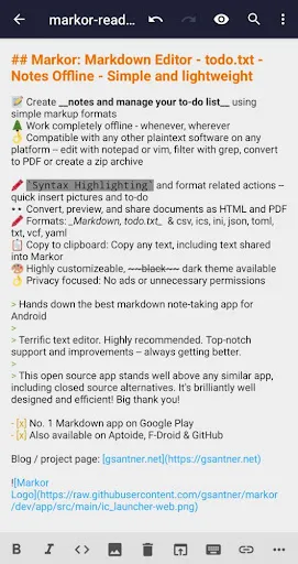 Tangkapan layar Markor: Edit Markdown offline