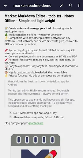 Tangkapan layar Markor: Edit Markdown offline