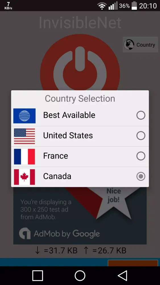 Capturas de tela do InvisibleNET VPN