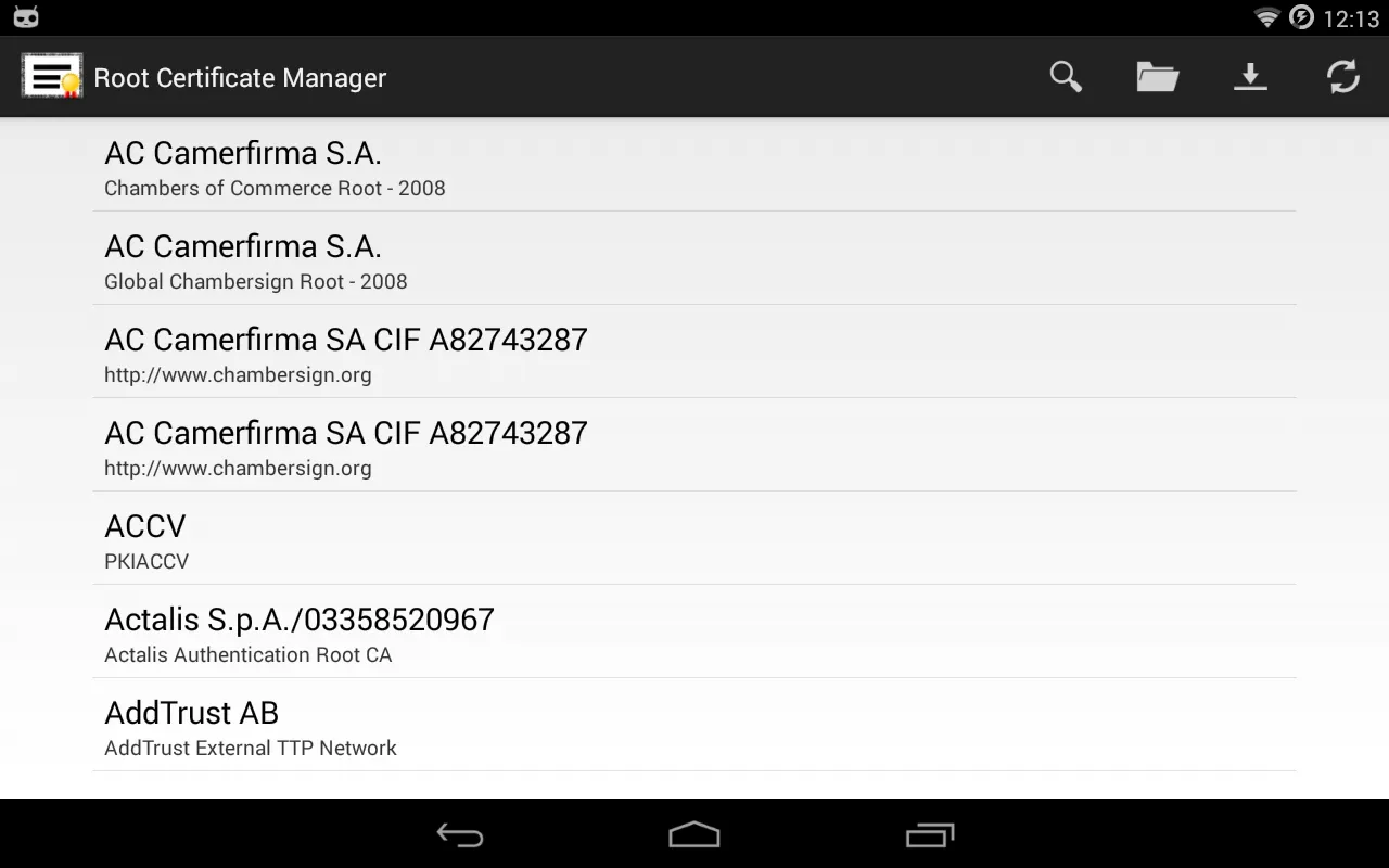 Captures d'écran de Root Certificate Manager