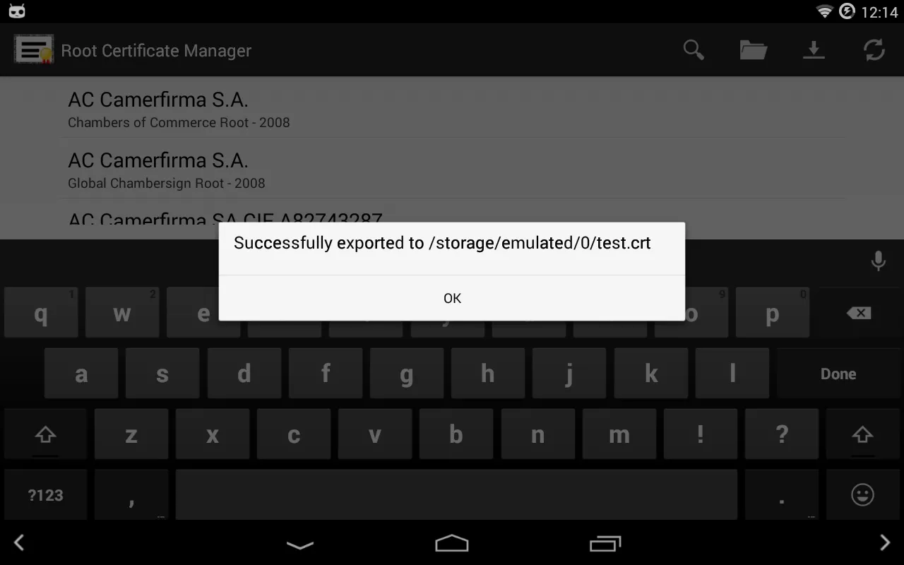 Captures d'écran de Root Certificate Manager