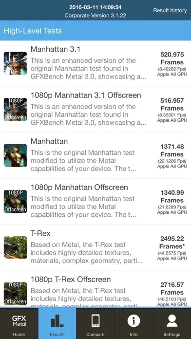 ภาพหน้าจอของ GFXBench Metal