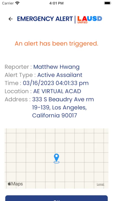 Ảnh chụp màn hình của LAUSD Emergency Alert