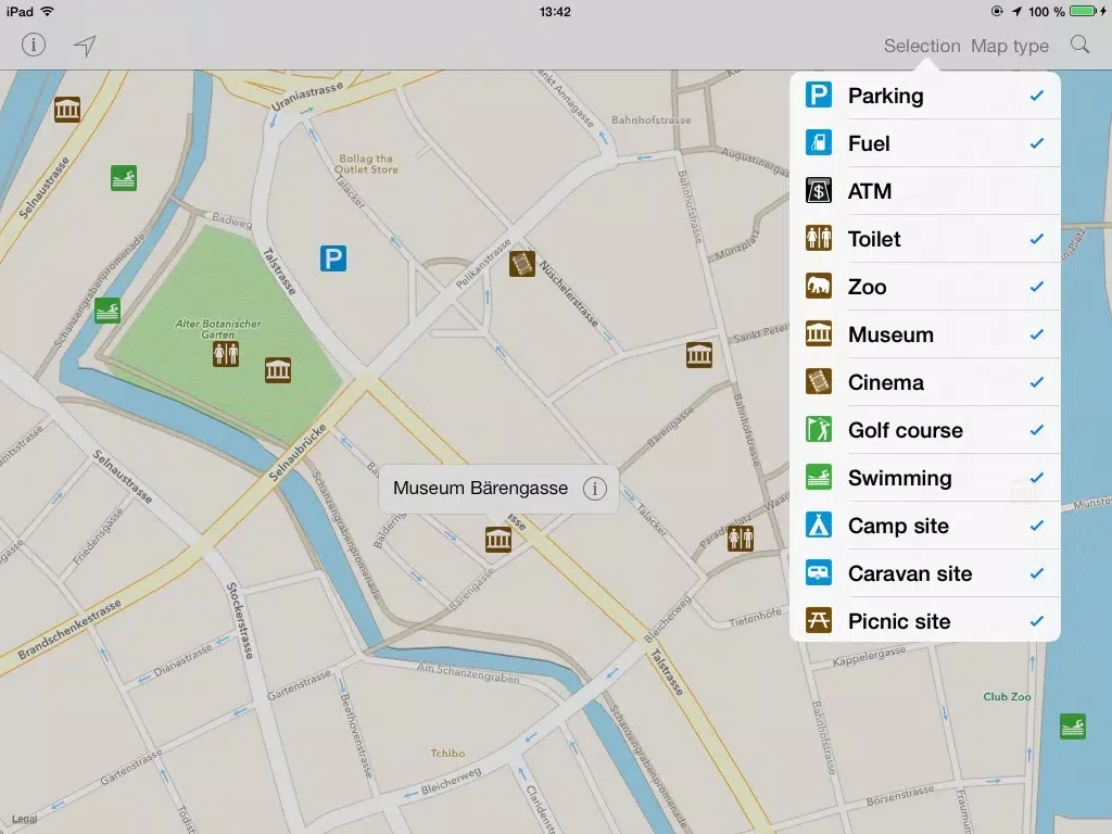 Leisuremap Switzerland, Camping, Golf, Swimming, Car parks, and more iPad  Screenshots