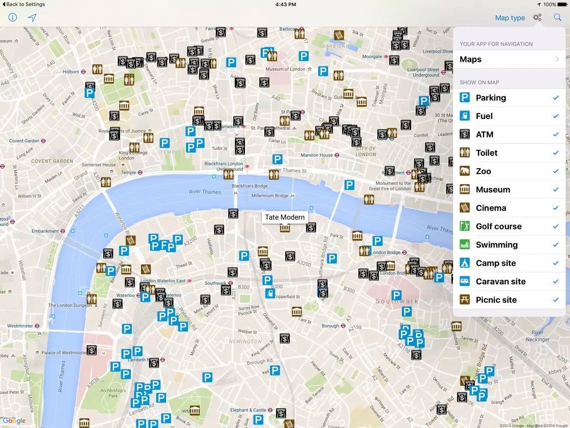 Leisuremap United Kingdom, Camping, Golf, Swimming, Car parks, and more iPad  Ekran Görüntüleri