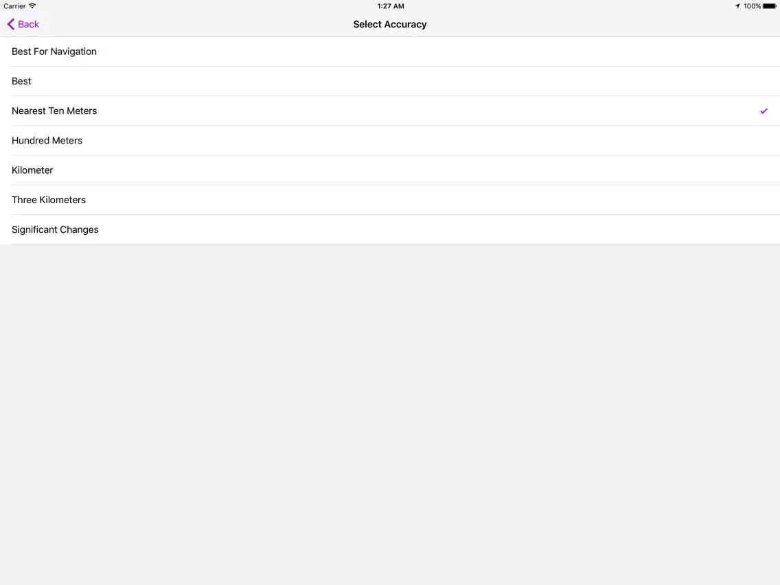 Tangkapan layar LocationTest Utility iPad