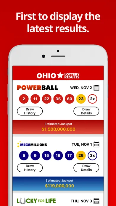 Capturas de tela do Ohio Lottery Numbers