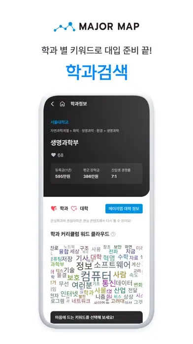Ảnh chụp màn hình của 메이저맵 - 대학교, 학과, 직업, 전공 정보 제공