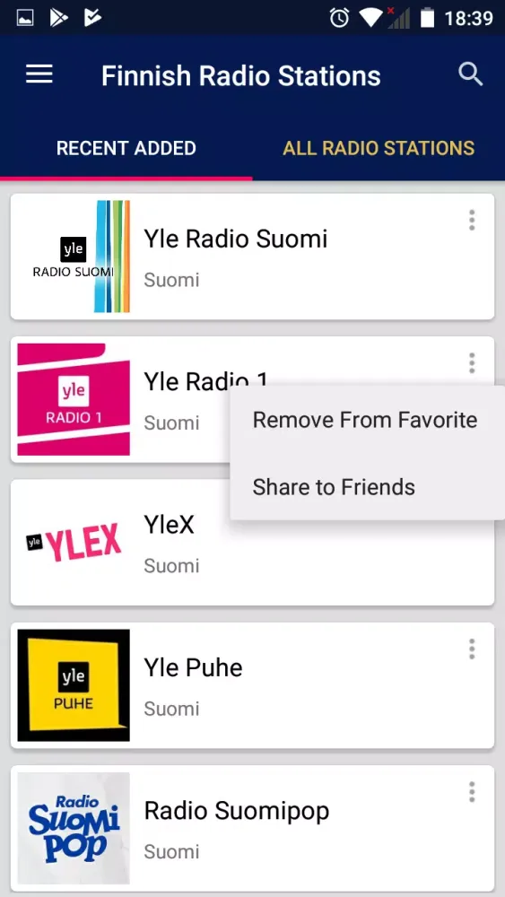 Ảnh chụp màn hình của Finnish Radio Stations