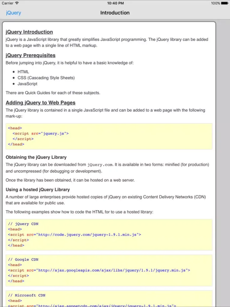 jQuery Pro Quick Guide iPad 应用截图