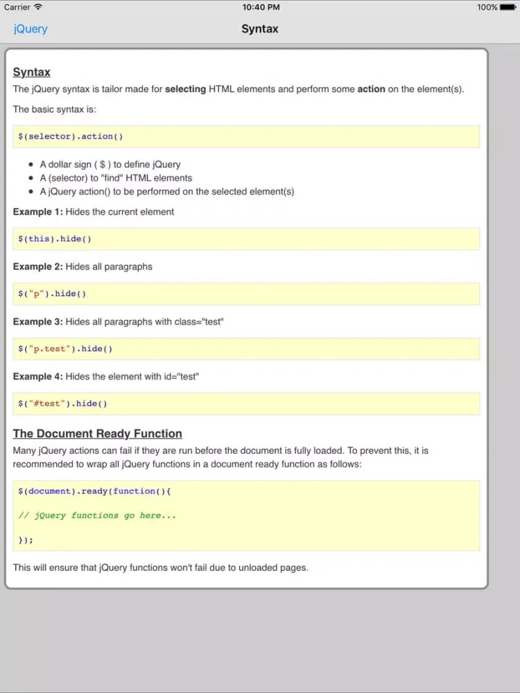 jQuery Pro Quick Guide iPad 应用截图