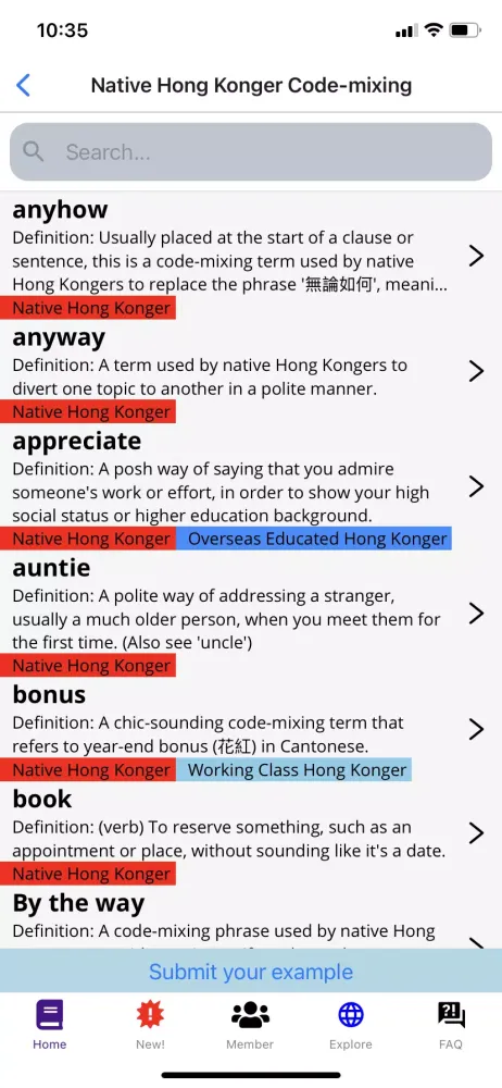 Hong Kong Code-mixing 香港中英夾雜字典应用截图