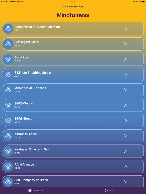 Mindfulness Association App iPad  스크린샷
