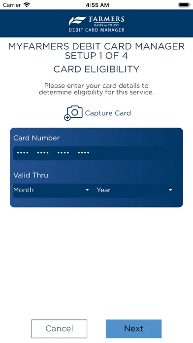 ภาพหน้าจอของ MyFarmers Debit Card Manager