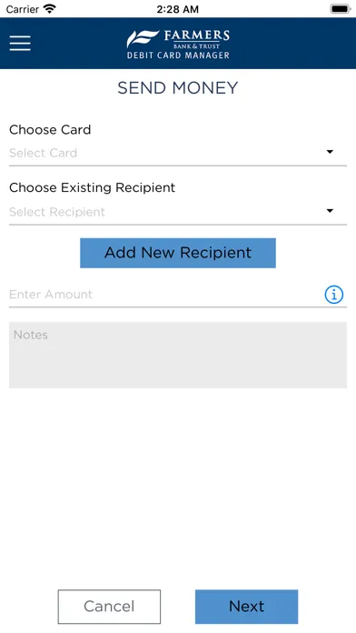 ภาพหน้าจอของ MyFarmers Debit Card Manager