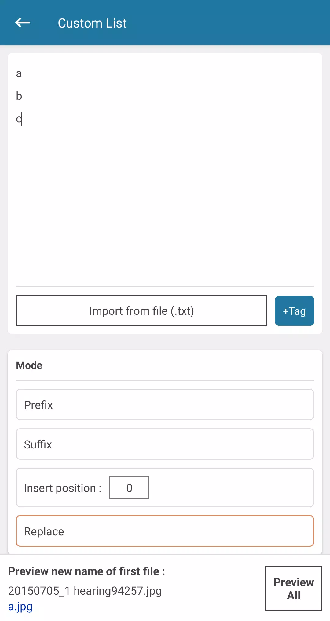 ภาพหน้าจอของ Batch File Manager/Bulk Rename