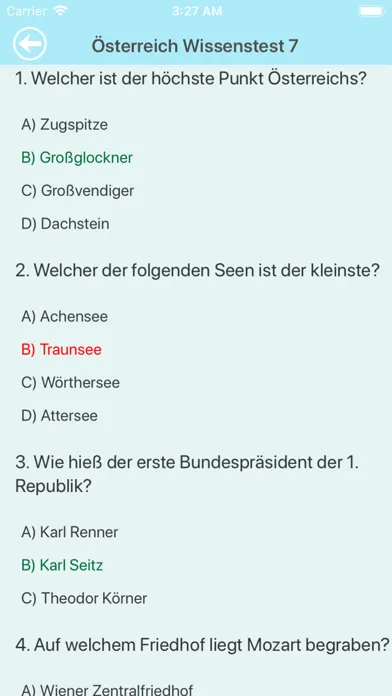 Zrzuty ekranu Österreich Testfragen