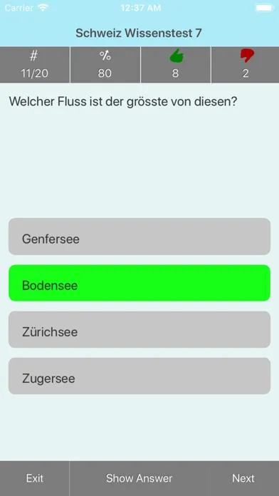 Ảnh chụp màn hình của Die Schweiz Testfragen