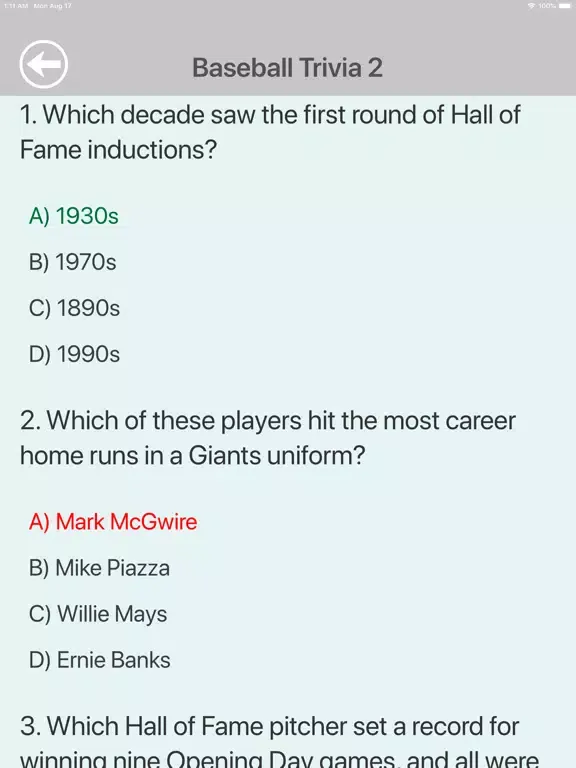 The Baseball Trivia Quiz iPad 应用截图