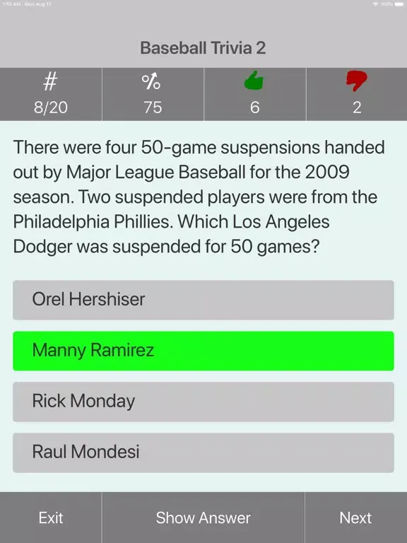 The Baseball Trivia Quiz iPad 应用截图