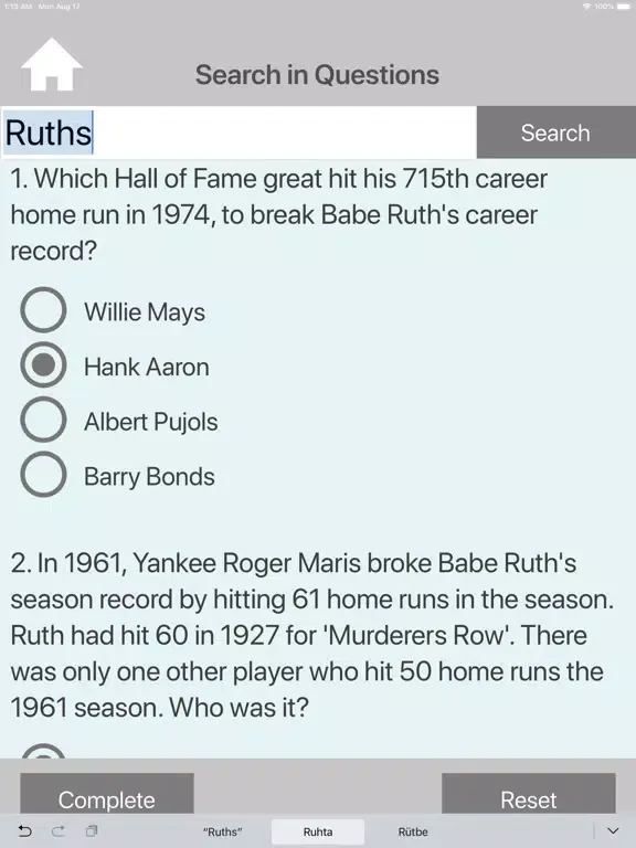 The Baseball Trivia Quiz iPad 应用截图