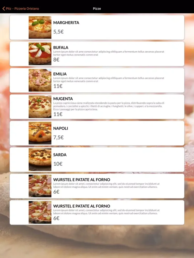 Pitz - Pizzeria Oristano iPad  스크린샷