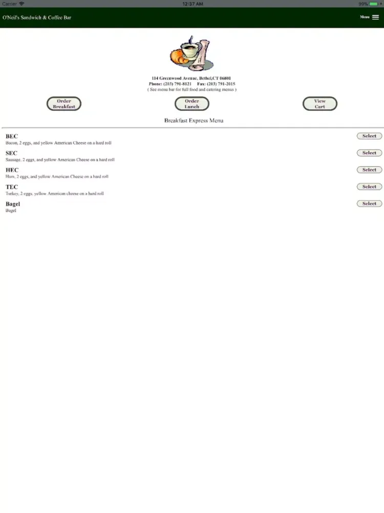 O'Neil's Sandwich & Coffee Bar iPad  سکرین شاٹس