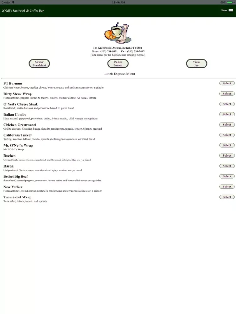 O'Neil's Sandwich & Coffee Bar iPad  سکرین شاٹس