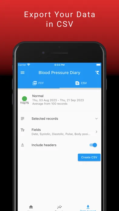 Capturas de tela do BP Tracking Diary