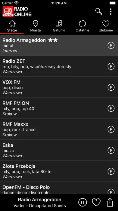 Tangkapan skrin Radio Internetowe