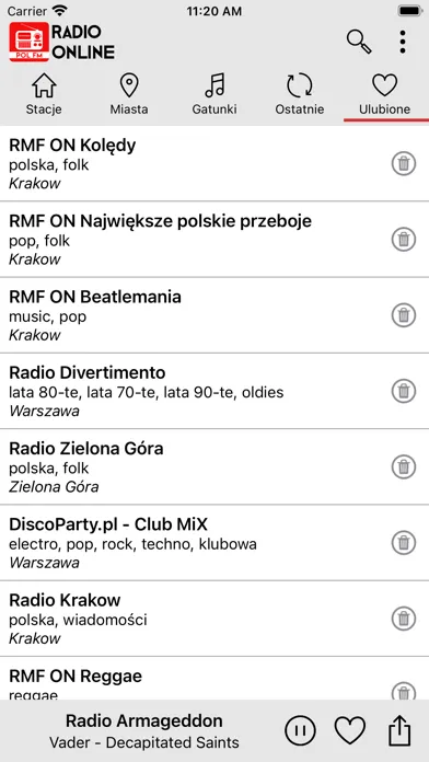 Tangkapan skrin Radio Internetowe