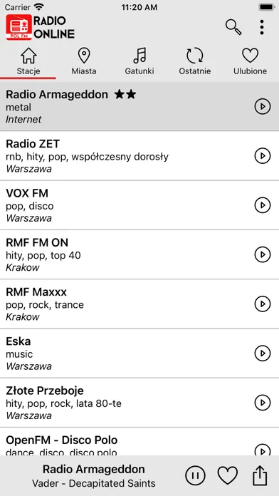 Tangkapan skrin Radio Internetowe