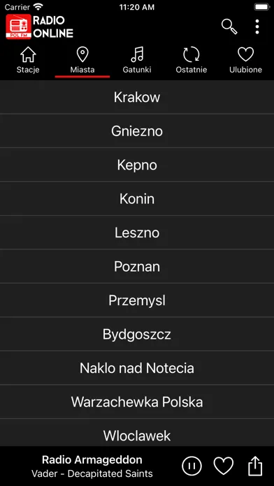 Tangkapan skrin Radio Internetowe