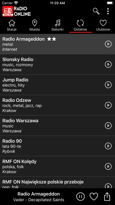 Tangkapan skrin Radio Internetowe