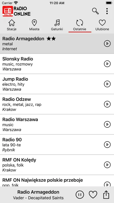 Tangkapan skrin Radio Internetowe