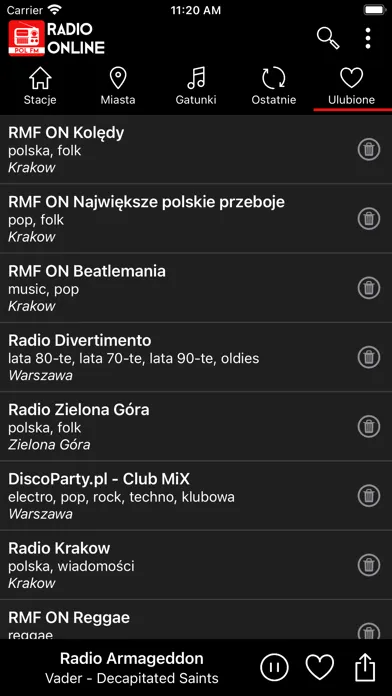 Tangkapan skrin Radio Internetowe