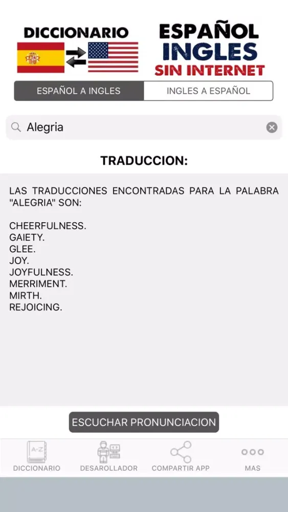 Tangkapan skrin Español Ingles Sin Internet