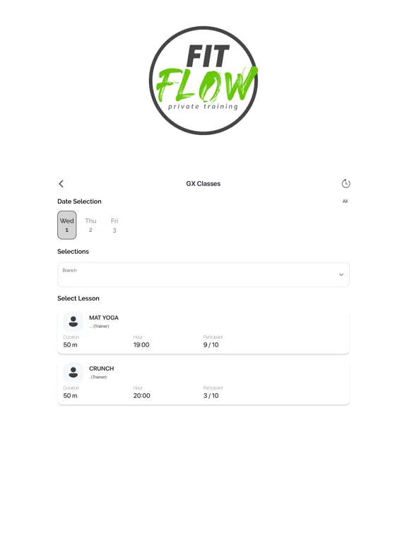 Capturas de tela do Fitflow Studio iPad 